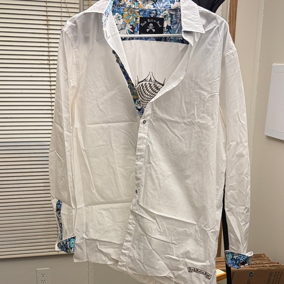Rock Roll -n-Soul Other - White Casual Button Down Shirt with Blue Accents